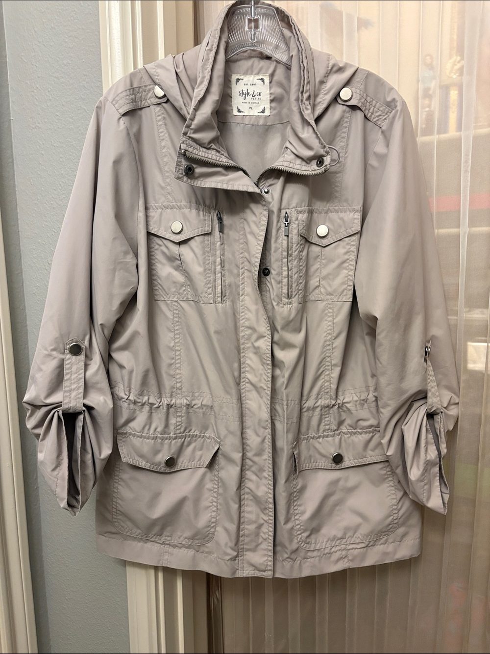 Style & Co. Hooded Utility Jacket in Light Taupe